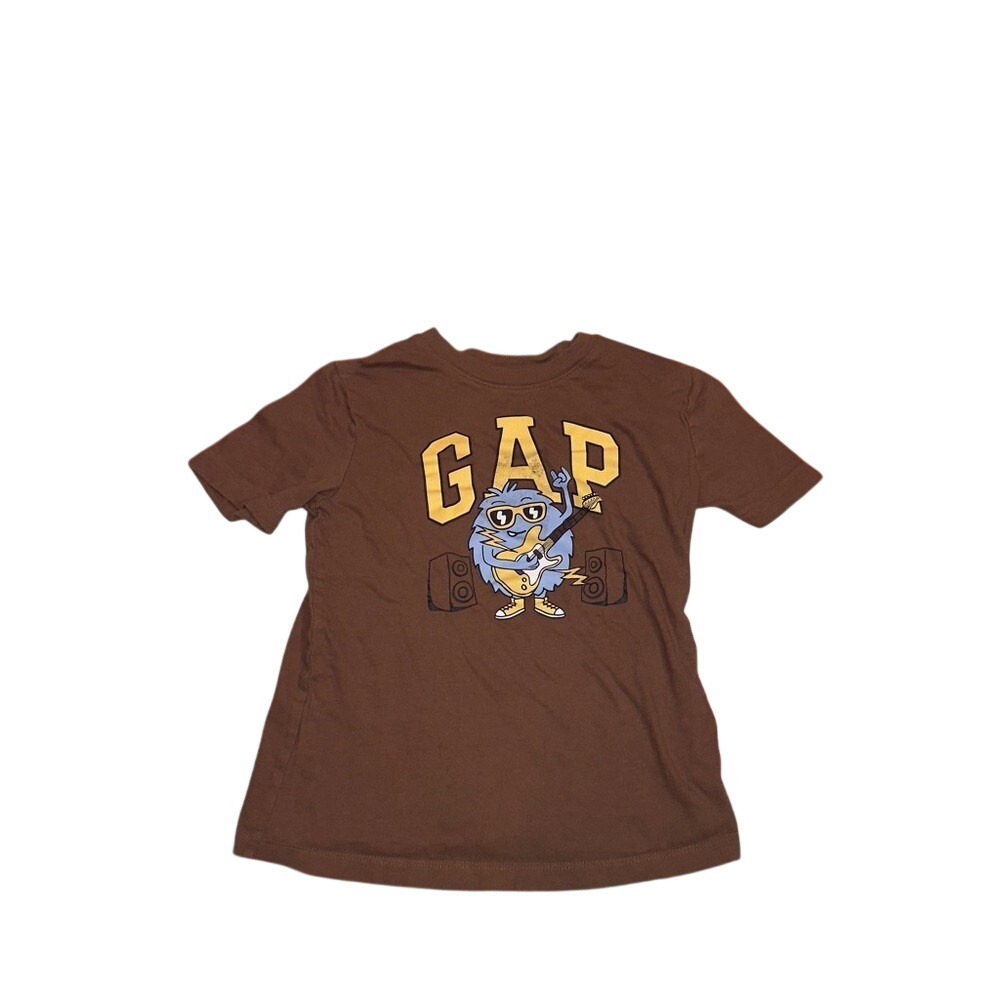Baby Gap Boys Brown Blue Monster Rock Star Graphic Tee Shirt Size 5 Years